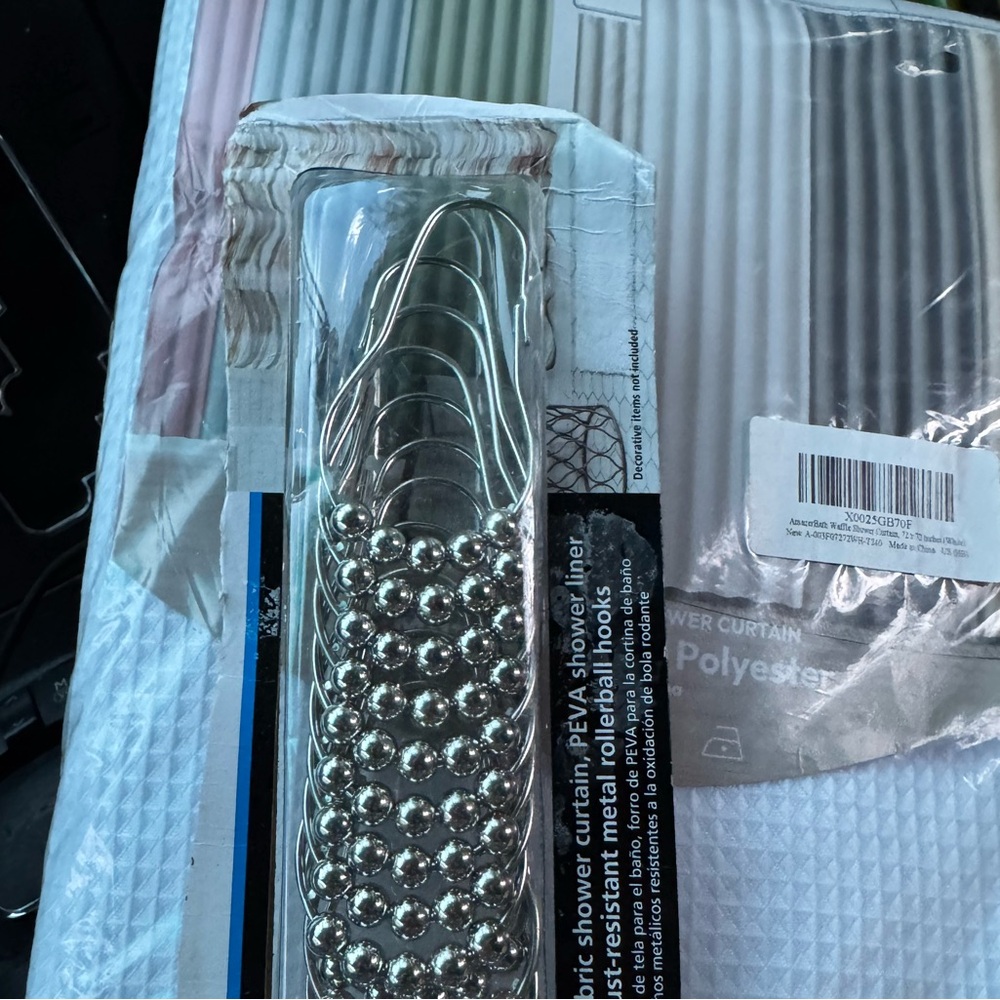 White waffle Shower Curtain (72x72) and shower hook set-both new in package